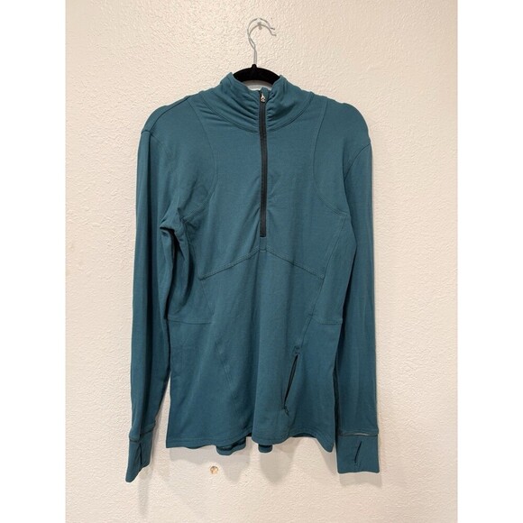 Lululemon Kanto Catch Me 1/2 ZipWee Stripe Forage Teal Dark Fuel Sz 12 - Picture 1 of 5